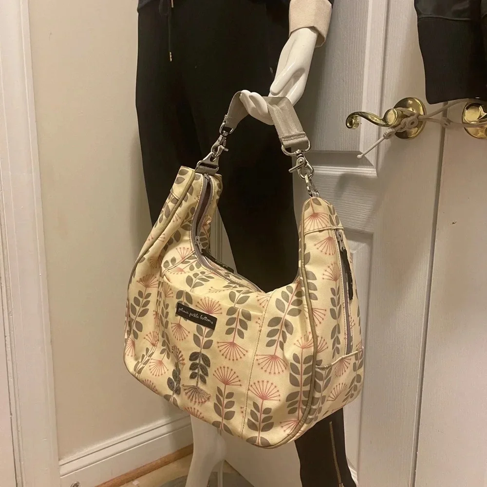 PETUNIA PICKLE BOTTOM Shoulder Diaper Bag Green & cream Floral Big